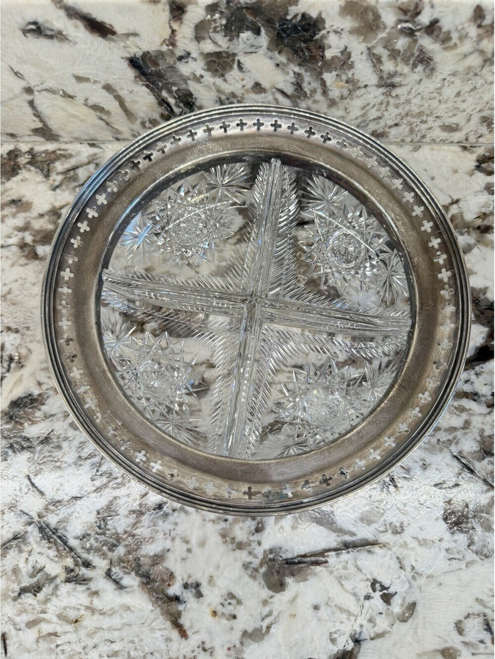 Gorham Sterling Silver Cut Glass Plate Tray #320 American Brilliant Period 1892
